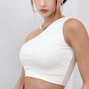 Top Corto Sexy de Un Hombro para Mujer, Negro, Acanalado, Asimétrico, Sin Mangas, Ajustado, Estilo Y2K, para Salir de Fiesta, Ropa de Club, Verano - Product Image 3