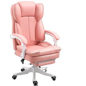 Rose Home Office Déjeuner Pause Chaise Inclinable Massage Patron Pivotant Ascenseur Chaise Ordinateurs et Siège de Bureau VÉRITABLE Cuir 360 Pivotant