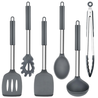 Ustensiles de cuisine professionnels résistants à la chaleur, écologiques, ensemble de 6 ustensiles de cuisine en silicone avec manche en acier inoxydable pour la maison