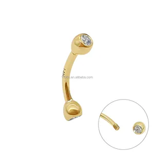 Wholesale AU585 14K Real Gold With Zircon Fine Jewelry Piercing Belly Button Ring Body Jewelry Good Quality Hot Selling