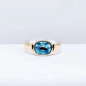 SGARIT Jewelry <b>Men</b> Aquamarine <b>Stone</b> <b>Ring</b> Bezel Setting 18K Gold 2.4CT Solitaire Gemstone Nautral Aquamarine Finger <b>Rings</b> - Product Image 1