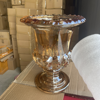 Jarrones de flores de cristal de oro ámbar en estilo de urna romana clásica, Mini jarrón de Pedestal Centros de mesa Urna de cristal Florero Soporte de flores