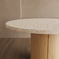 Ensemble de chaises de salle à manger en velours de luxe FERLY, table ronde en travertin, 4 places, style moderne pour la maison, l'hôtel, la villa, le restaurant
