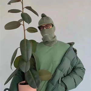 Nouvelle balaclava tricotée avec visière et pompon, couvre-visage et oreilles d'hiver, <span class=keywords><strong>cache</strong></span>-cou, <span class=keywords><strong>bonnet</strong></span> pour hommes et femmes, couleur unie, cadeau de Noël chaud - Product Image 5