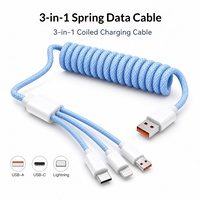Nouvel Arrivage Câble de Charge Rapide et de Données Rétractable Tressé à Ressort 3-en-1 Multi-Connecteurs Anti-Torsion pour Voiture