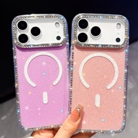 Coque de téléphone magnétique de luxe N52 en TPU avec accents scintillants et motifs Cœur/Étoile pour iPhone 17 Pro Max, 18 Pro, 17, 16, 15, 14