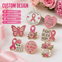 Badge en métal personnalisé avec logo floral, ruban rose, cœur et papillon, épinglette émaillée de sensibilisation au cancer du sein, conception gratuite