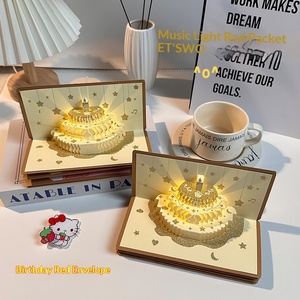 <span class=keywords><strong>Carte</strong></span> de vœux en papier perlé rouge avec musique et éclairage tridimensionnel pour enfants, pour le Nouvel An et les anniversaires - Product Image 4