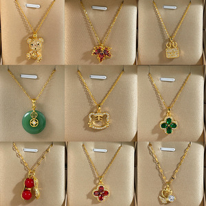 <span class=keywords><strong>Collar</strong></span> de Acero Inoxidable Chapado en Oro con Colgante de Oso, Gato, Bolsas, Trébol y Arce para Mujer, Joyería de Moda al por Mayor, Regalo - Product Image 1