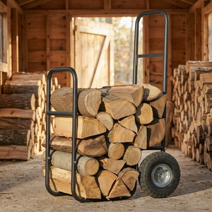 Modern Steel <b>Log</b> <b>Holder</b> Rectangle Powder Coated Firewood Storage Cart with Wheels - Product Image 4