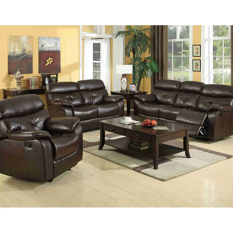 Frank Furniture Modern Luxury Bedroom Brown Black Air Leather Recliner Sofa Set Furniture