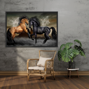 Elegant Two Horses Canvas Print: Modern Loft Artwork for Horse Enthusiasts,<b>BLACK</b> <b>FRAMED</b> CANVAS - Product Image 3