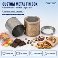 Boîte en fer blanc ronde personnalisée de qualité alimentaire avec couvercle à fenêtre transparente pour bonbons, chocolats, fèves, noix mélangées et emballage cadeau de confiseries