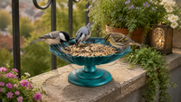 Bain d'oiseaux en résine écologique en forme de coquille de verdigris, alimenté par l'énergie solaire, résistant aux intempéries, pour oiseaux sauvages et jardin