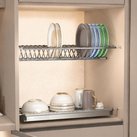 Rak Piring Modern dari Baja Tahan Karat Beneox dengan Tempat Peralatan Makan dan Pengering Piring untuk Pengatur Kabinet Dapur Hemat Ruang.
