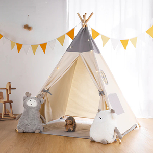 Carpa <span class=keywords><strong>Tipi</strong></span> Grande y Portátil de Algodón para Niños, Carpa de Juego Interior/Exterior de Madera para Decoración de Habitación de Bebé - Product Image 1