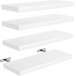 컨트리 스타일 4 피스 플로팅 선반 세트 욕실 침실 차고를위한 벽걸이 형 나무 디스플레이 랙-벽 디스플레이 선반 - Product Image 3