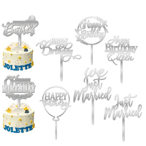 Décoration de gâteau en acrylique Joyeux Anniversaire, Topper créatif Nous sommes nouvellement mariés pour la décoration de gâteaux d'anniversaire et de mariage - Product Image 6