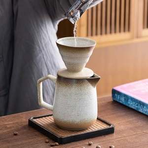 Ensemble de préparation du café en céramique artisanale vintage avec glaçure dégradée, comprenant un filtre et une cafetière à dégoulinement pour le thé et le café, cafetière unique en argile - Product Image 2