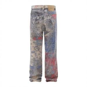 Pantalones de mezclilla con grafiti pintados resistentes con estampado completo personalizados, pantalones de pierna recta desgastados de Hip-Hop para hombre, pantalones de mezclilla para hombre - Product Image 2