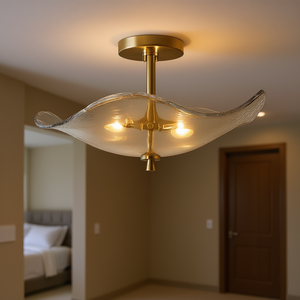 Lámpara de techo moderna de cristal dorado de 16.5 pulgadas, semiempotrada, para dormitorio, baño, pasillo, comedor - Product Image 2