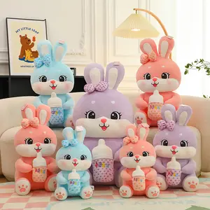 Lapin en peluche bouteille de lait poupée vente en gros oreiller de sommeil cadeau d'anniversaire jouets en peluche étiquette de logo personnalisé