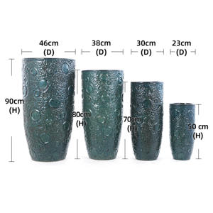 Pot de fleurs décoratif haut en céramique texturée vert foncé style américain, écologique et durable, avec trou de drainage, pour intérieur et extérieur - Product Image 4