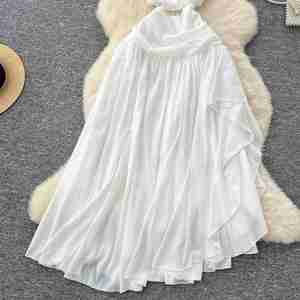 Vestido midi casual ajustado asimétrico de un solo hombro con encaje hueco estilo imperio para mujer, color blanco, de Spring Roman - Product Image 3