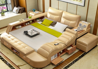Lit intelligent multifonctionnel moderne européen en cuir Tatami réglable avec rangement pour petits appartements 1,8 m Lit doux écologique
