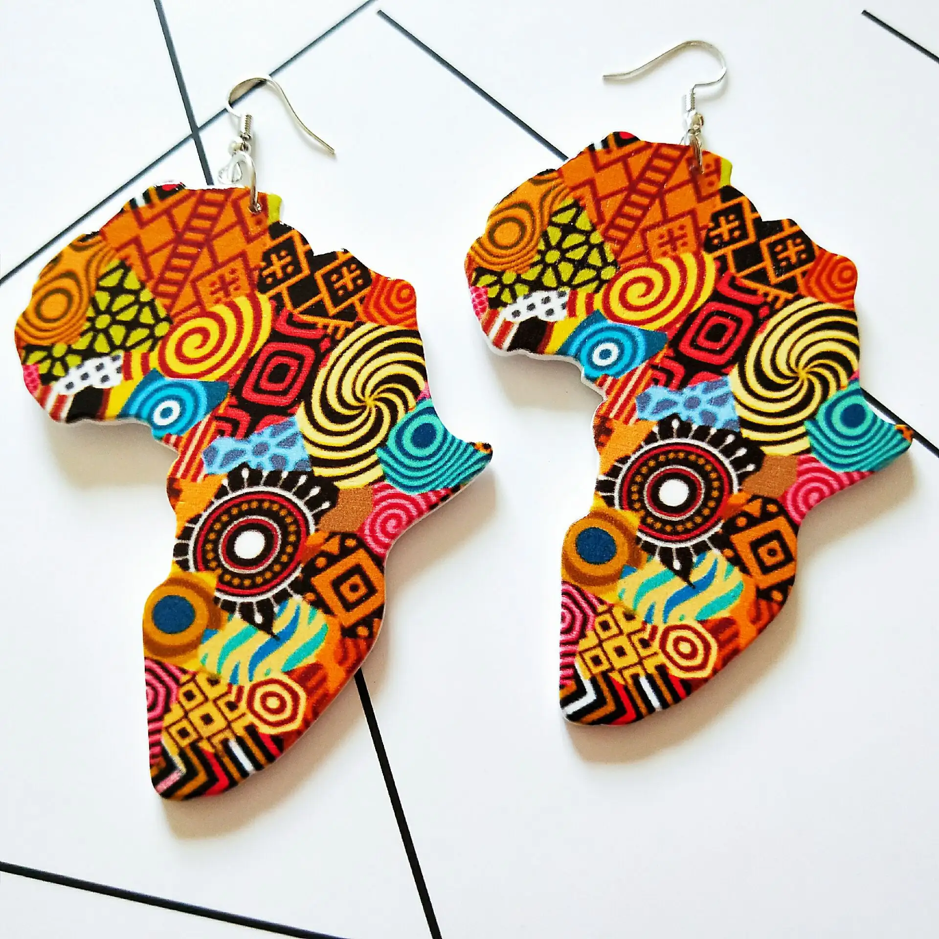 Mode Afrikaanse Sieraden Afrika Kaart Patroon Hout Oorbellen Geometrische Etnische Tribal Afrikaanse Kaart Houten Hout Oorbellen