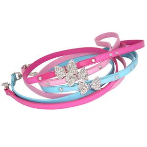 Collar de perro de cuero PU pequeño de lujo, nudo de lazo de diamantes de imitación plateados, patrón de Animal sólido suave, correa para mascotas de algodón ABS - Product Image 5