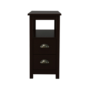 Mesa auxiliar estrecha con dos cajones y estante abierto, color marrón - Product Image 5