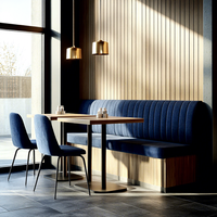 Ensemble de meubles modernes en bois et velours bleu pour hôtel, restaurant, salon de thé, fast-food, café : table, chaise, canapé, banquette