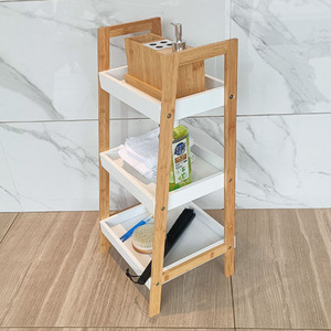 <span class=keywords><strong>Etagere</strong></span> De Rangement personnalisé, étagère d'échelle, étagères De Rangement en bois, étagères De salle De bain en bambou écologique avec boîte <span class=keywords><strong>blanche</strong></span> - Product Image 3