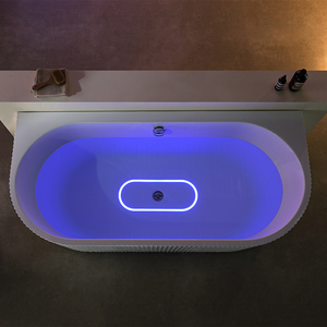 Banheira Artística Estilo Italiano com Listras, Banheira de Acrílico Independente Moderna Branca para Banheiro com Luz LED - Product Image 3