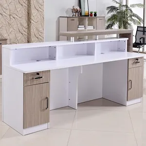 I Shaped Shop Wooden Front Desk Reception Counter Design