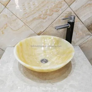 New Modern Style Hotel Sanitär bad Täglicher Gebrauch Hand Gelb Onyx Marmor Gefäß Waschbecken