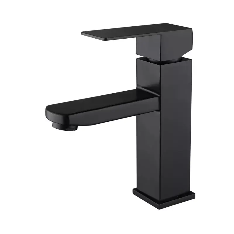 Grifo de un solo mango de agua fría y caliente para lavabo de baño, mezclador negro de acero inoxidable 304, superventas