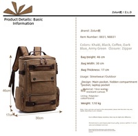 Sac à dos de voyage vintage euro-américain en toile avec fermeture éclair, petite capacité, résistant à l'usure, robuste, durable, unisexe, 20L, compartiment pour ordinateur