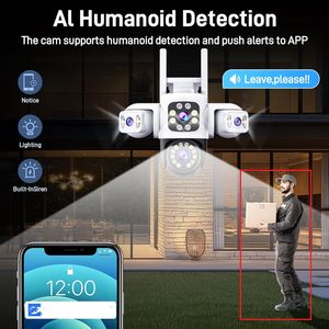 Levofast ba ống kính an ninh máy ảnh ngoài trời 360 ° viewptz Dome <span class=keywords><strong>Camera</strong></span> hdwifi <span class=keywords><strong>IP</strong></span> an ninh CCTV PIR con người phát hiện mạng Pin - Product Image 5