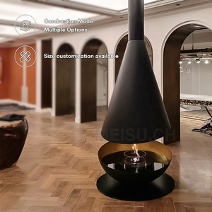 Cheminée suspendue au plafond MEISU.CH au bioéthanol, foyer électrique flottant Cocoon avec grille <span class=keywords><strong>de</strong></span> protection métallique - Product Image 3