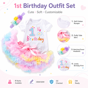 BAIGE Vestito da Principessa per Neonata, Primo Compleanno, Rosa con Fiocco e Stampa Colorata - Product Image 3