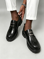 Chaussures en cuir pour hommes, mocassins à boucle métallique, chaussures habillées épaisses, pour affaires, bureau, taille 38-46, mariage, fête, usage quotidien