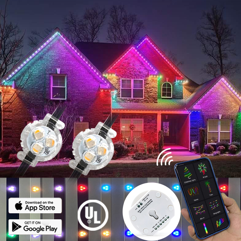 IP68 100 ft RGBW 5000K LED Point Lights for Exterior Landscape Holiday Decor with PC Lamp Body