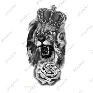 Offre Spéciale hommes demi <span class=keywords><strong>bras</strong></span> papier de transfert d'eau autocollants de <span class=keywords><strong>tatouage</strong></span> haute qualité fleur couronne <span class=keywords><strong>Lion</strong></span> conception longue durée tatouages temporaires - Product Image 1