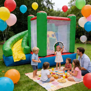 Château gonflable classique vert-rouge en PVC écologique avec toboggan latéral, qualité commerciale, pour enfants et <span class=keywords><strong>collectivités</strong></span> - Product Image 4