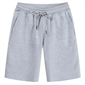 Shorts Bermuda en Coton Gris Uni pour Homme, Taille Élastiquée avec Cordon, Décontracté, Tricoté, Respirant, Taille Mi-Haute - Product Image 1