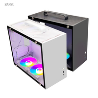 Boîtier PC portable Mini ITX Mid Tower MANMU, couleur blanc/noir, ordinateur de bureau avec alimentation, panneau latéral, ventilateur CPU, format MicroATX