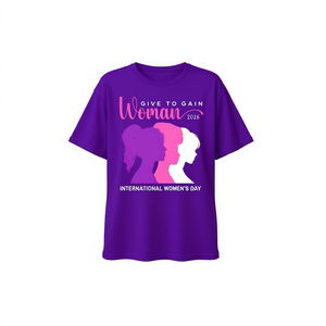 T-shirt da donna IWD2026 per la Giornata Internazionale della Donna 2026, modello Give To Gain, viola, casual, girocollo, manica corta, 100% cotone jersey - Product Image 1
