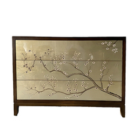 Console de Chevet Moderne en Bois Peinte à la Main avec Feuille d'Or et Miroir pour Entrée ou Chambre